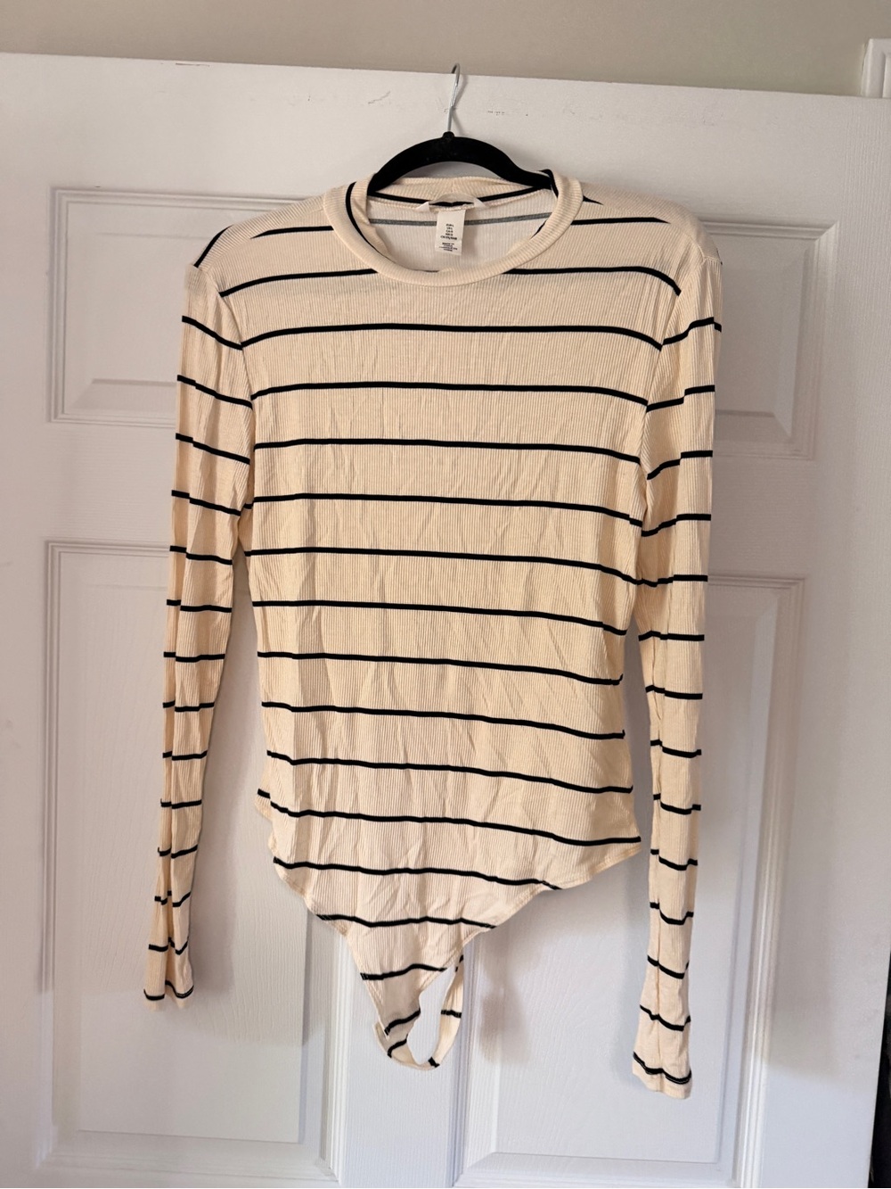 H&M Cream and Black Striped Long-Sleeve Bodysuit